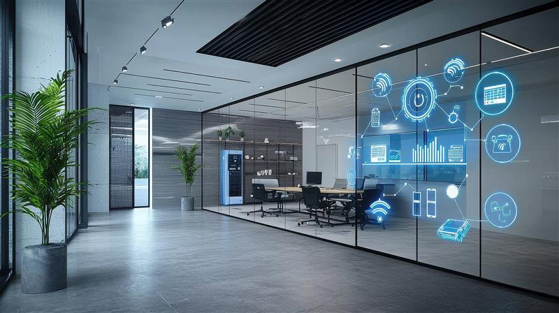 Smart building Photo of an office buildings with icons symbolizing smart buildings